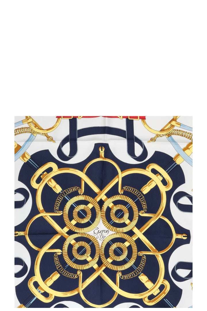 Foulard en soie HERMÈS Éperon d'Or 90 Bleu Rouge