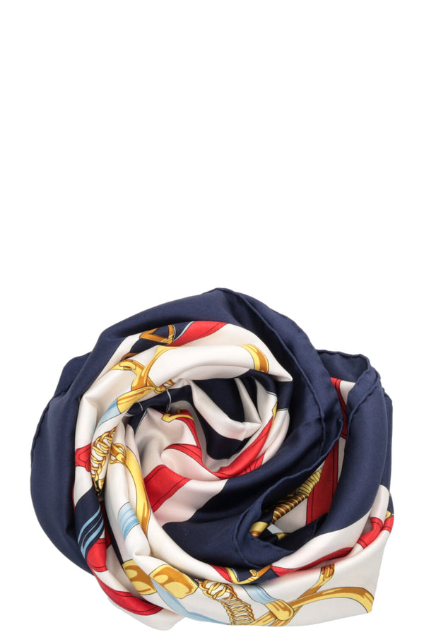 HERMÈS Eperon D'Or 90 Silk Scarf Blue Red
