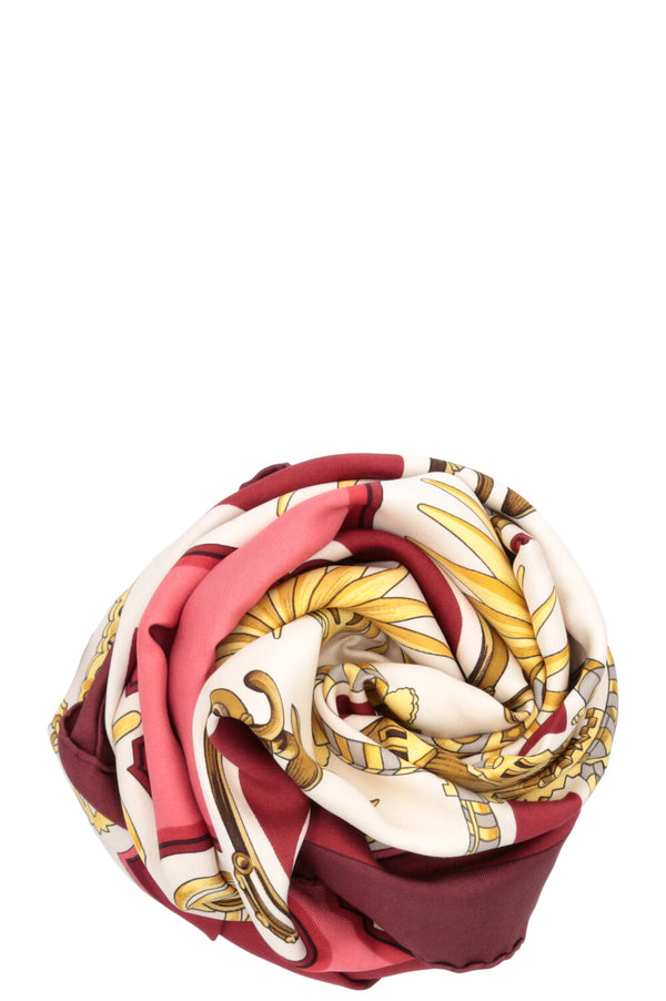 HERMÈS Les Eperons 90 Silk Scarf Burgundy