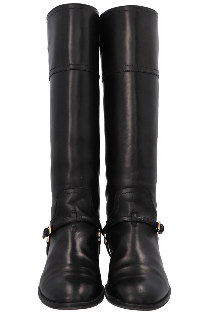 CHRISTIAN DIOR Knee High Etrier Boots Leather Black