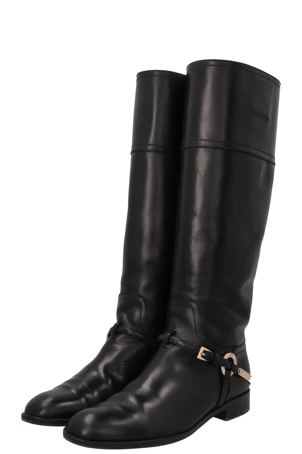 CHRISTIAN DIOR Knee High Etrier Boots Leather Black