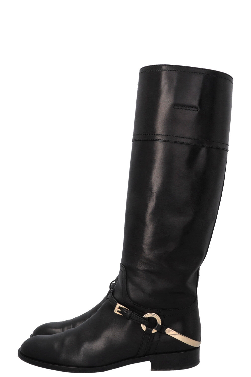 CHRISTIAN DIOR Knee High Etrier Boots Leather Black