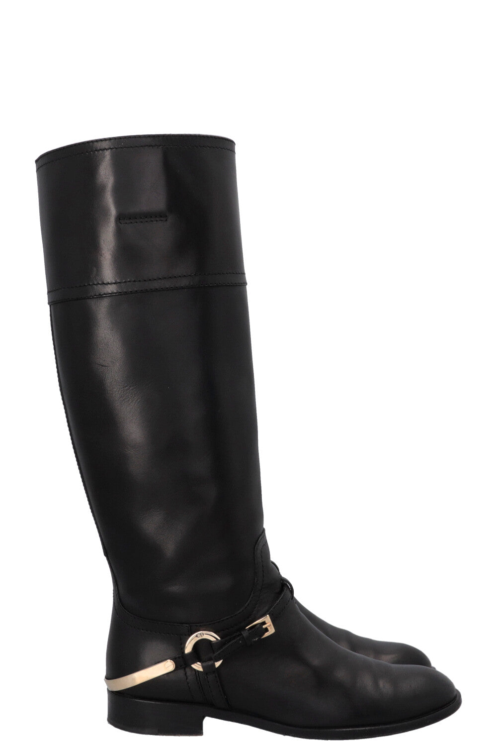 CHRISTIAN DIOR Knee High Etrier Boots Leather Black