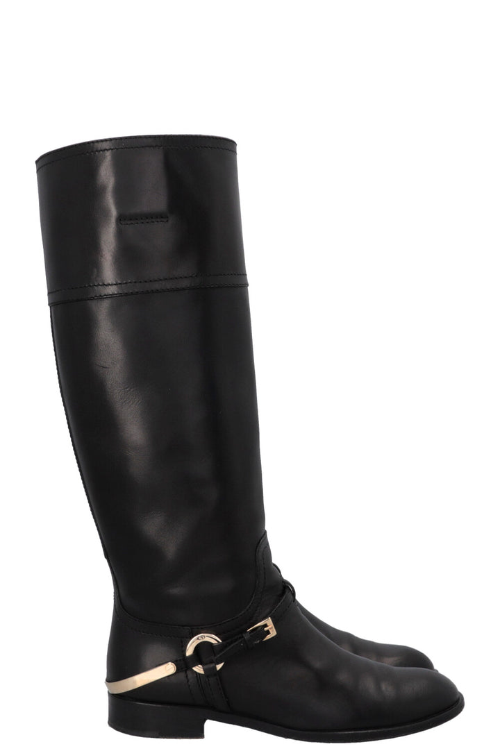 CHRISTIAN DIOR Knee High Etrier Boots Leather Black