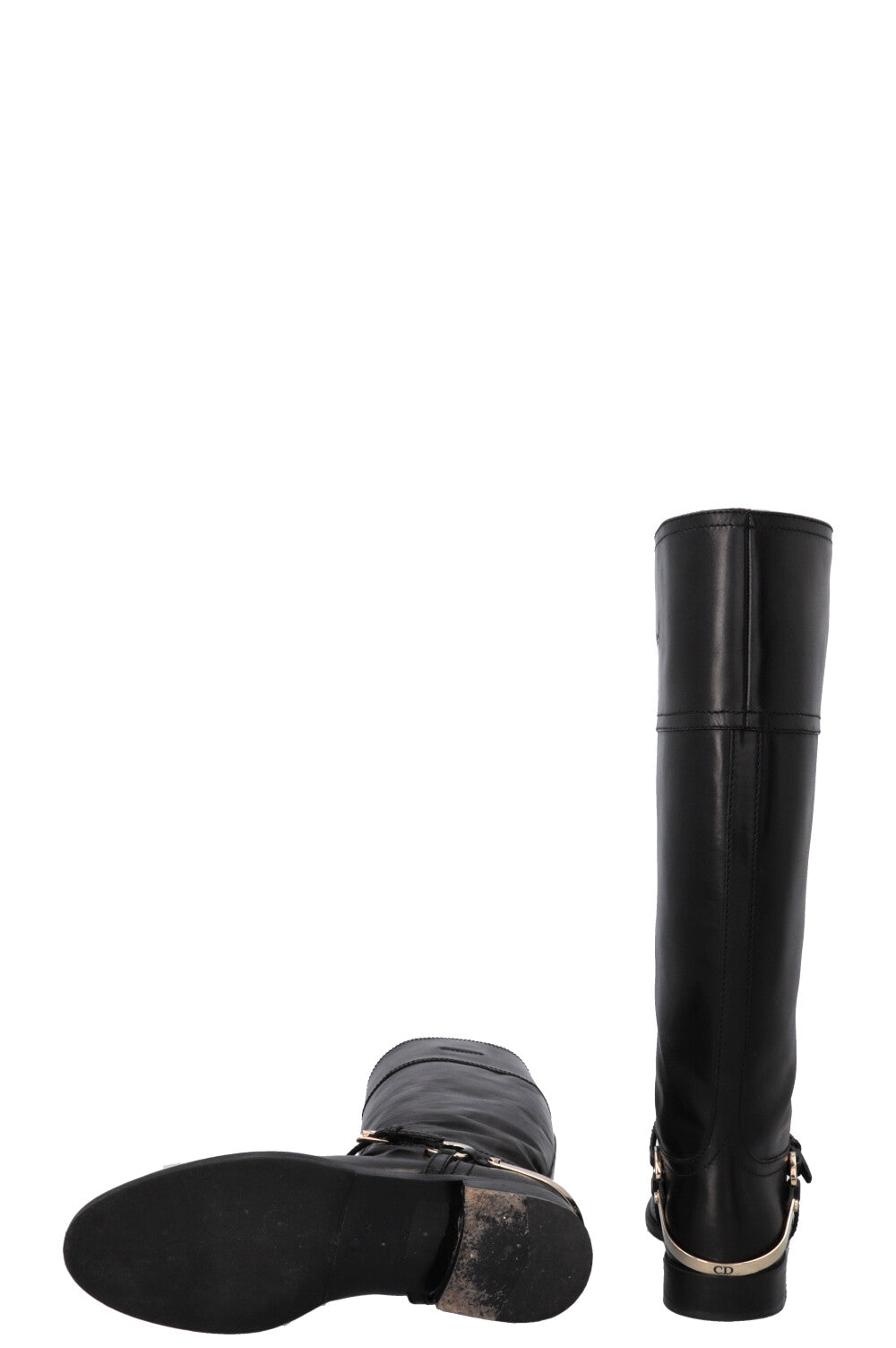 CHRISTIAN DIOR Knee High Etrier Boots Leather Black