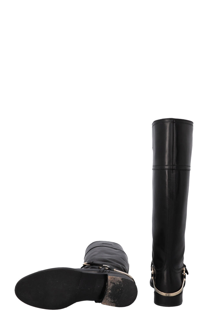 CHRISTIAN DIOR Knee High Etrier Boots Leather Black