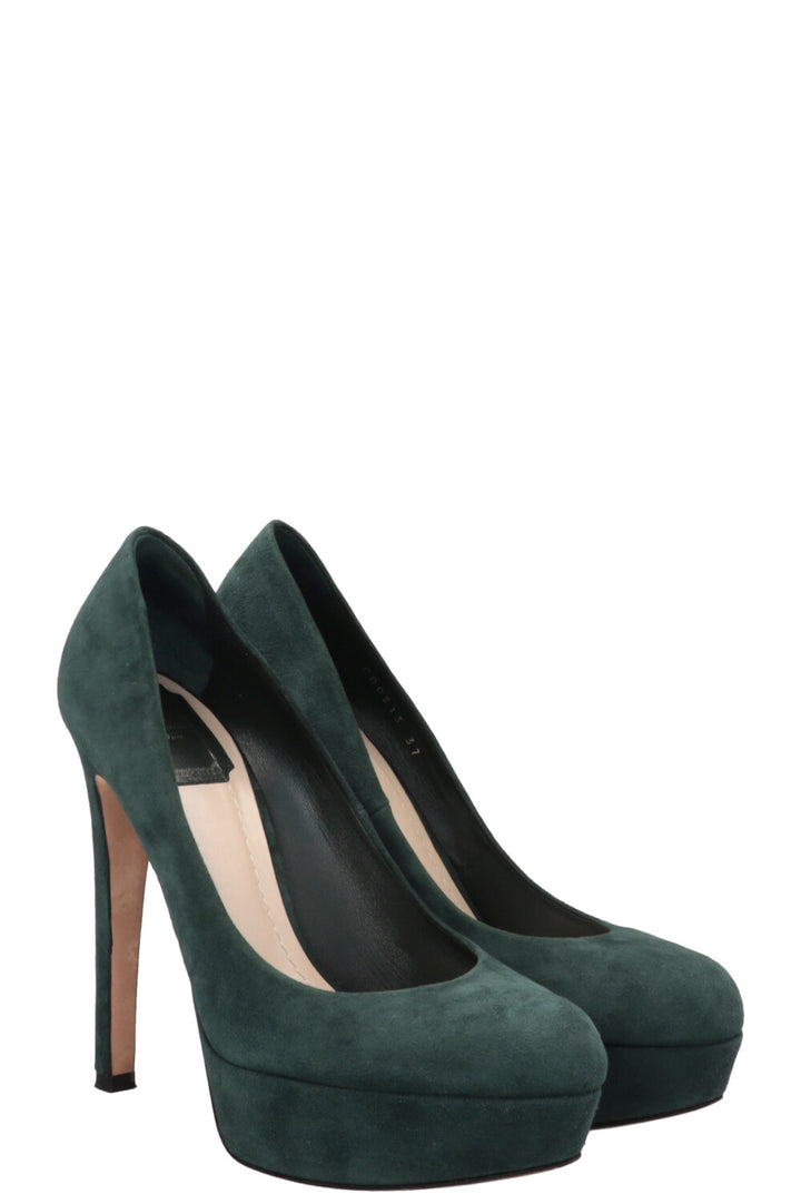 CHRISTIAN DIOR Platform Heels Suede Petrol