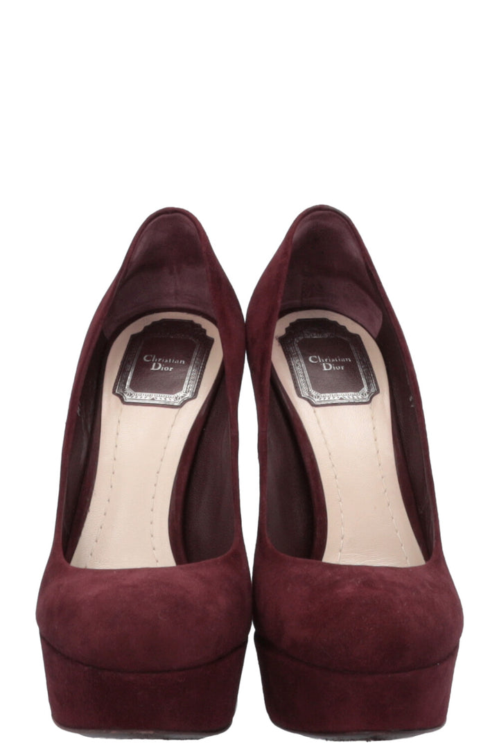 CHRISTIAN DIOR Plateau Heels Suede Burgundy