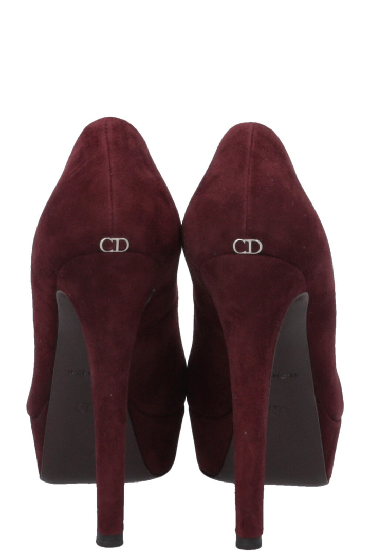 CHRISTIAN DIOR Plateau Heels Suede Burgundy