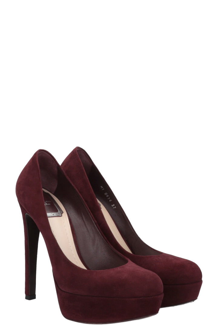 CHRISTIAN DIOR Plateau Heels Suede Burgundy