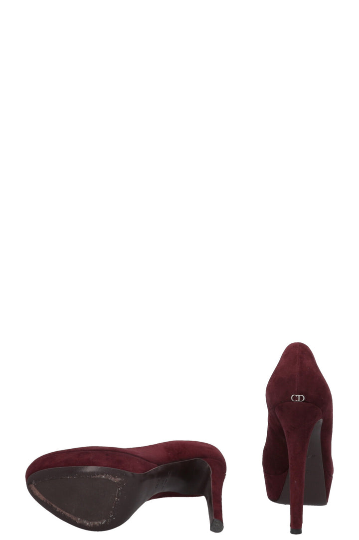 CHRISTIAN DIOR Plateau Heels Suede Burgundy