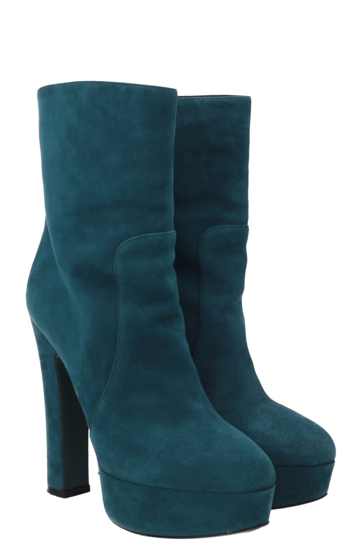 PRADA Platform Ankle Boots Suede Blue
