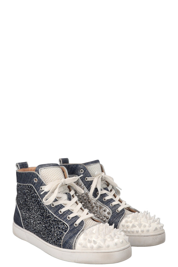 CHRISTIAN LOUBOUTIN Louis Mix Mid Top Sneakers Crystals Blue
