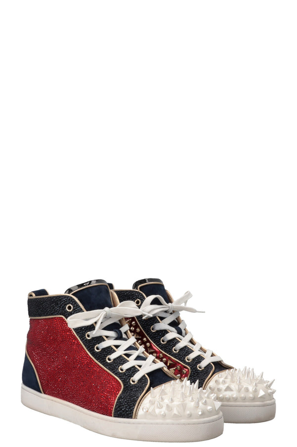 CHRISTIAN LOUBOUTIN Louis Mid Mix Sneakers Crystals Red Blue