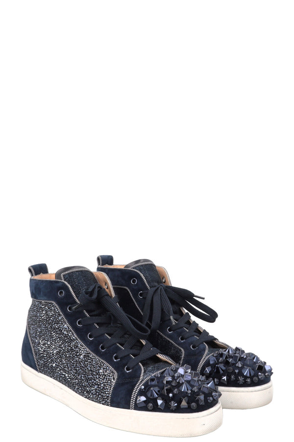 CHRISTIAN LOUBOUTIN Louis Mid Mix Sneakers Crystals Blue