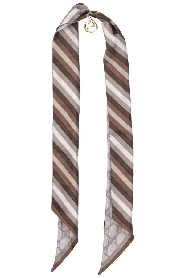 GUCCI GG Stripes Twilly Brown Grey