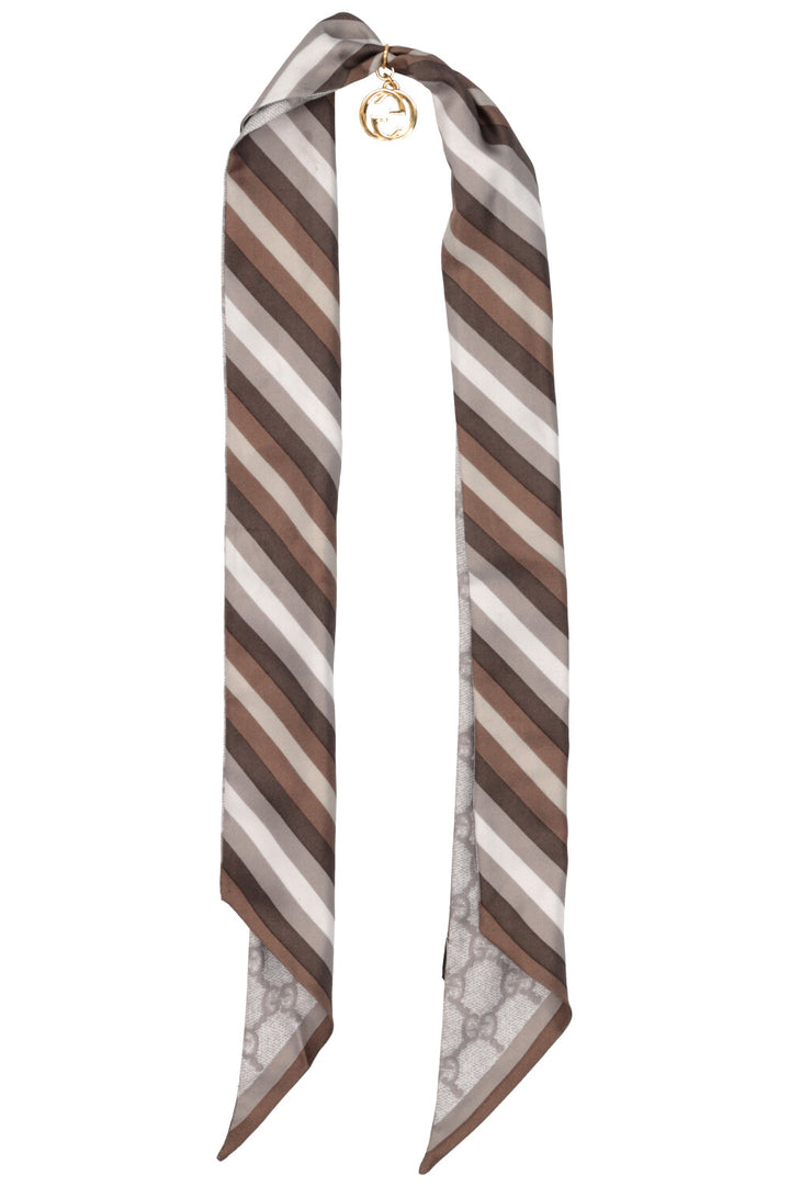 GUCCI GG Stripes Twilly Brown Grey