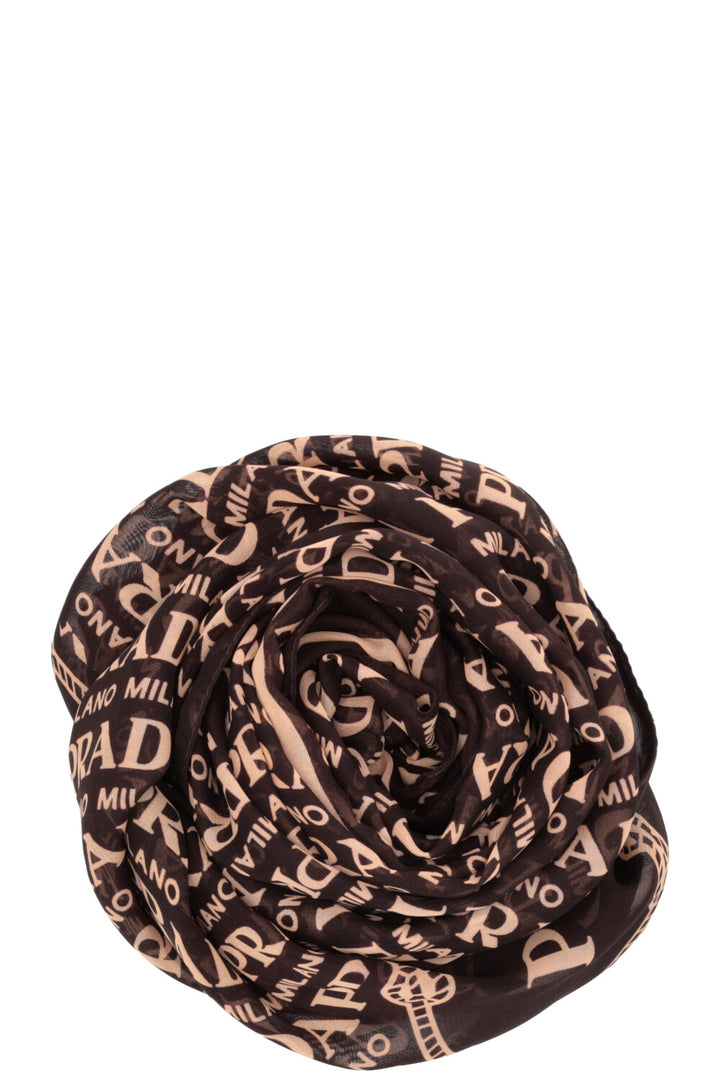 PRADA Logo Écharpe Soie Marron