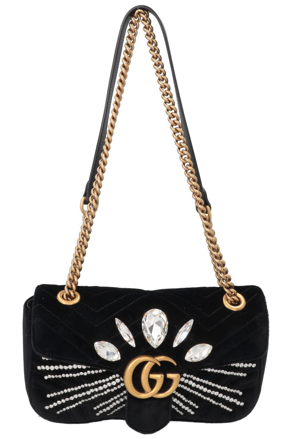 GUCCI Small Marmont Bag Embellished Velvet Black