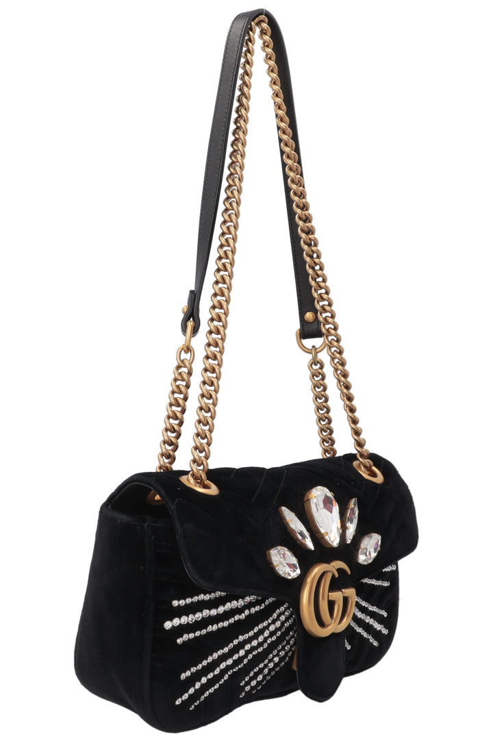 GUCCI Small Marmont Bag Embellished Velvet Black