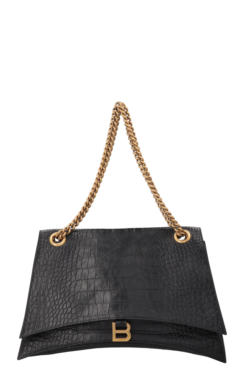 BALENCIAGA Crush Chain Bag Large Croc Embossed Black