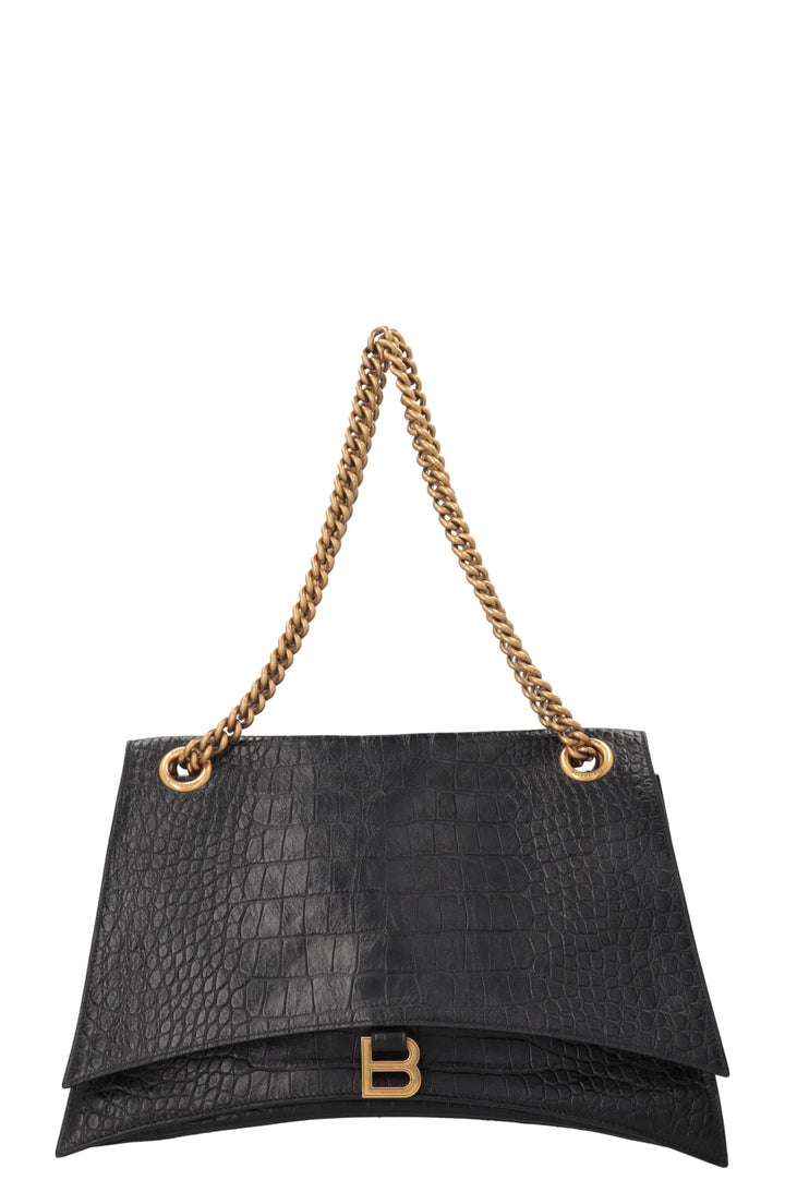 BALENCIAGA Crush Chain Bag Large Croc Embossed Black