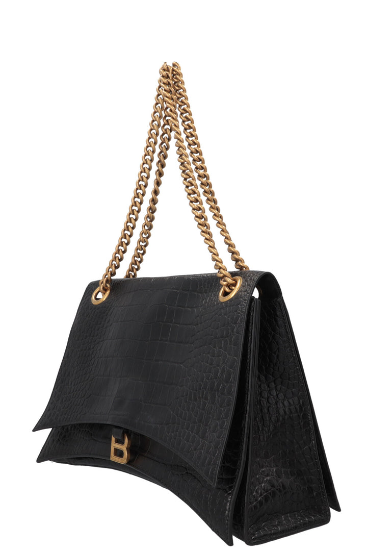 BALENCIAGA Crush Chain Bag Large Croc Embossed Black