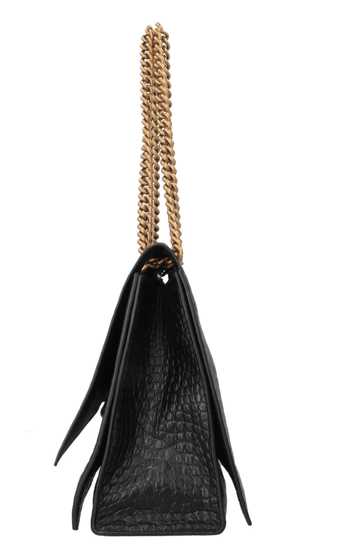 BALENCIAGA Crush Chain Bag Large Croc Embossed Black
