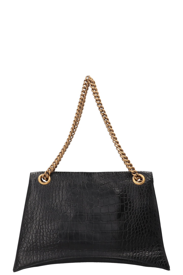 BALENCIAGA Crush Chain Bag Large Croc Embossed Black