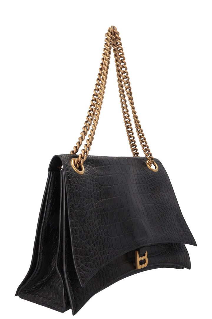 BALENCIAGA Crush Chain Bag Large Croc Embossed Black