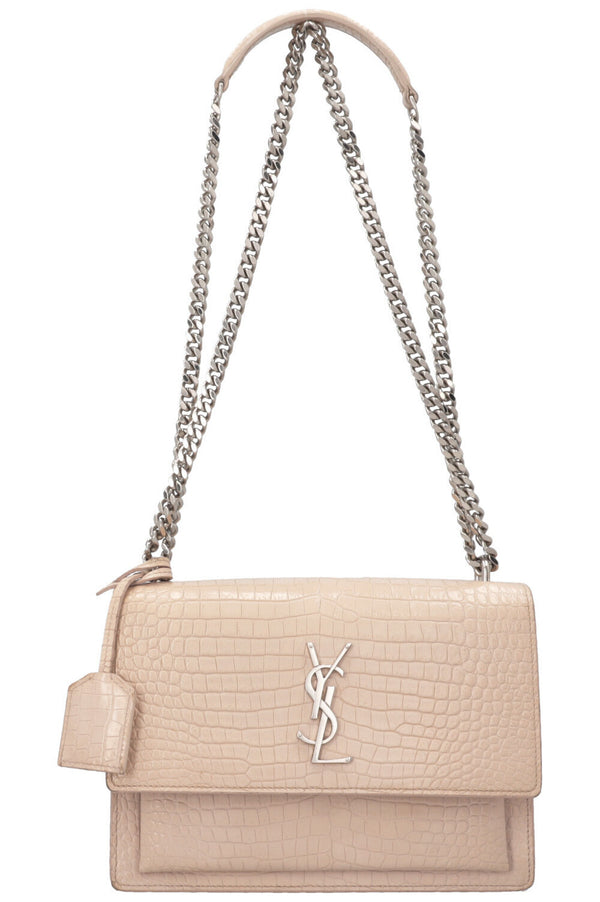 YVES SAINT LAURENT Sunset Bag Croc Embossed Nude