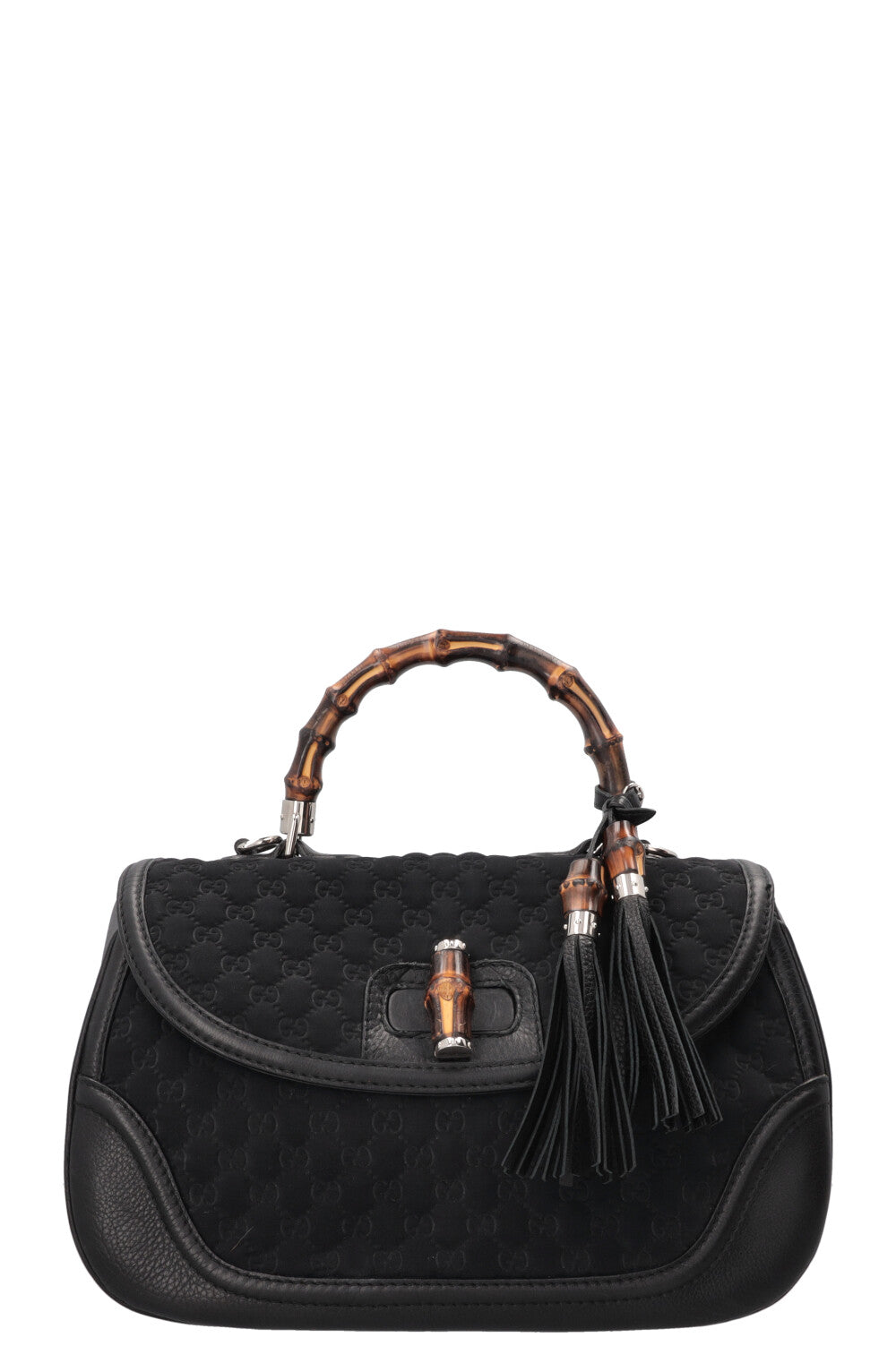 Sac GUCCI 1947 en néoprène avec anse en bambou et motif GG noir