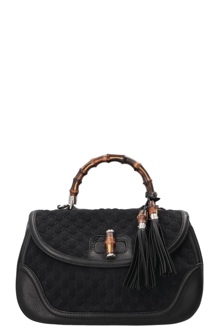Sac GUCCI 1947 en néoprène avec anse en bambou et motif GG noir