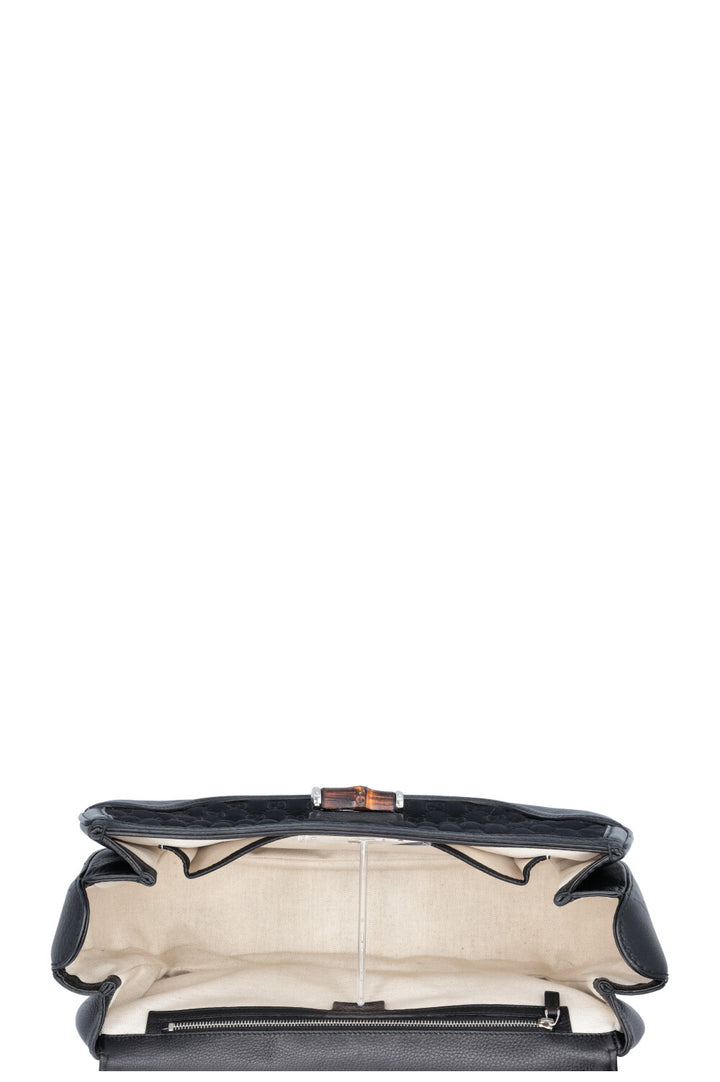Sac GUCCI 1947 en néoprène avec anse en bambou et motif GG noir