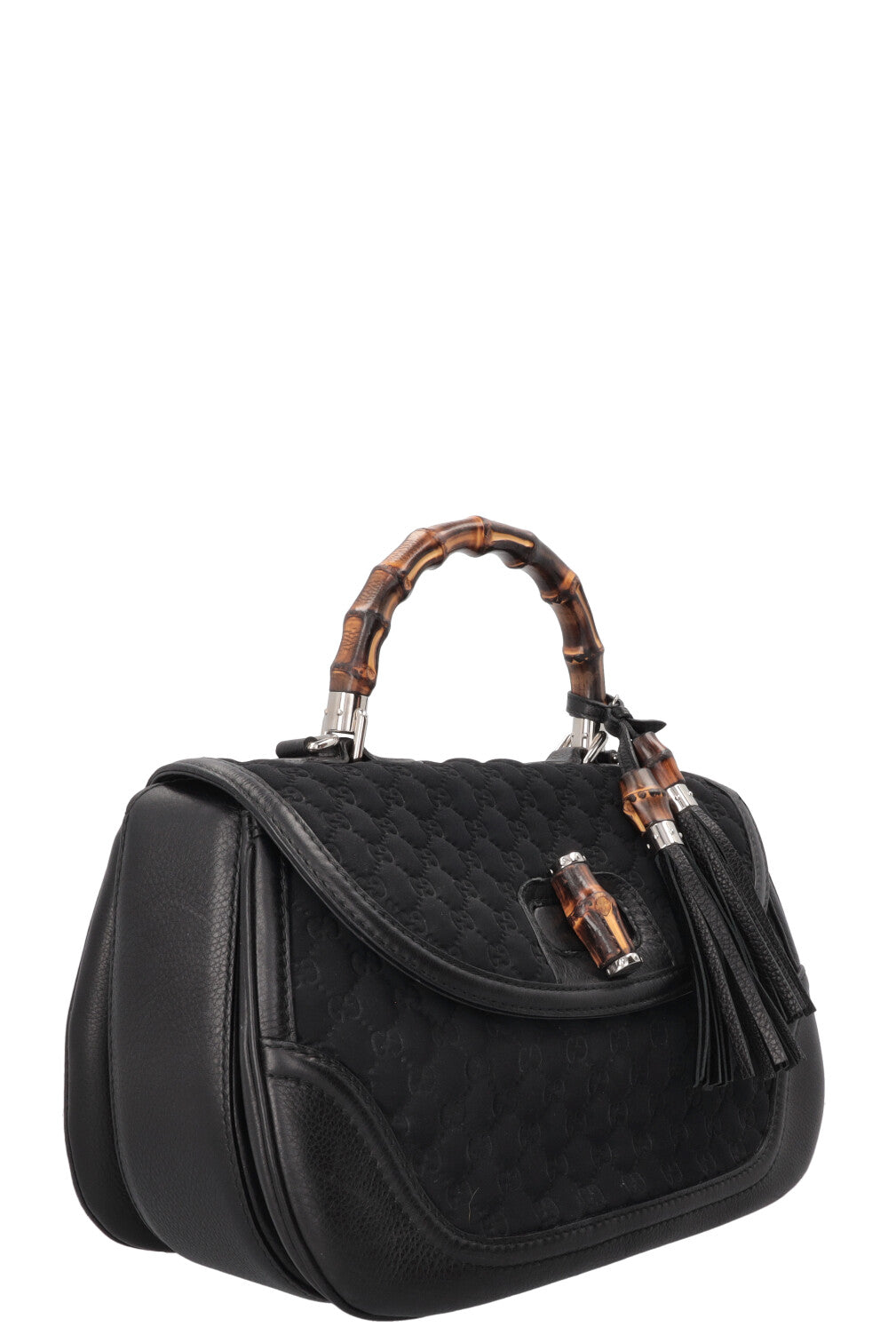 Sac GUCCI 1947 en néoprène avec anse en bambou et motif GG noir
