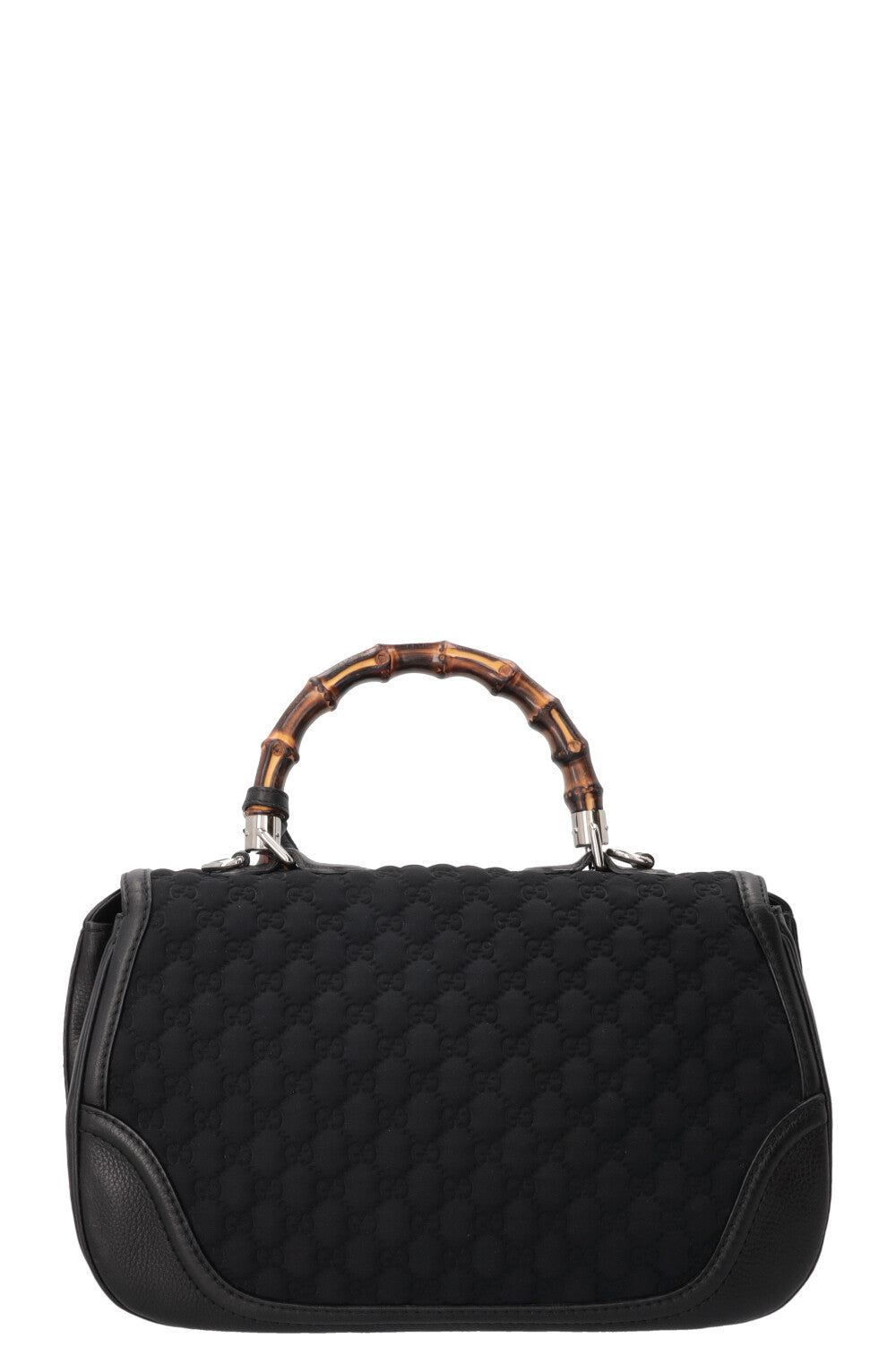 Sac GUCCI 1947 en néoprène avec anse en bambou et motif GG noir
