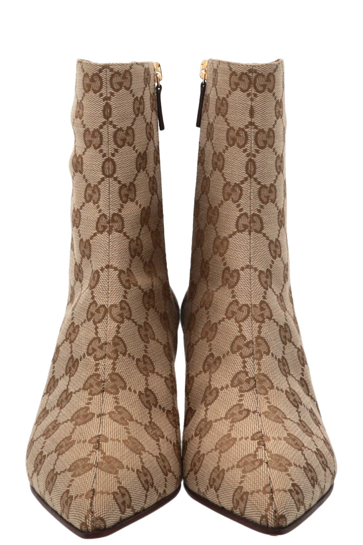 GUCCI 55 Bombshell Ankle Boots Canvas Beige