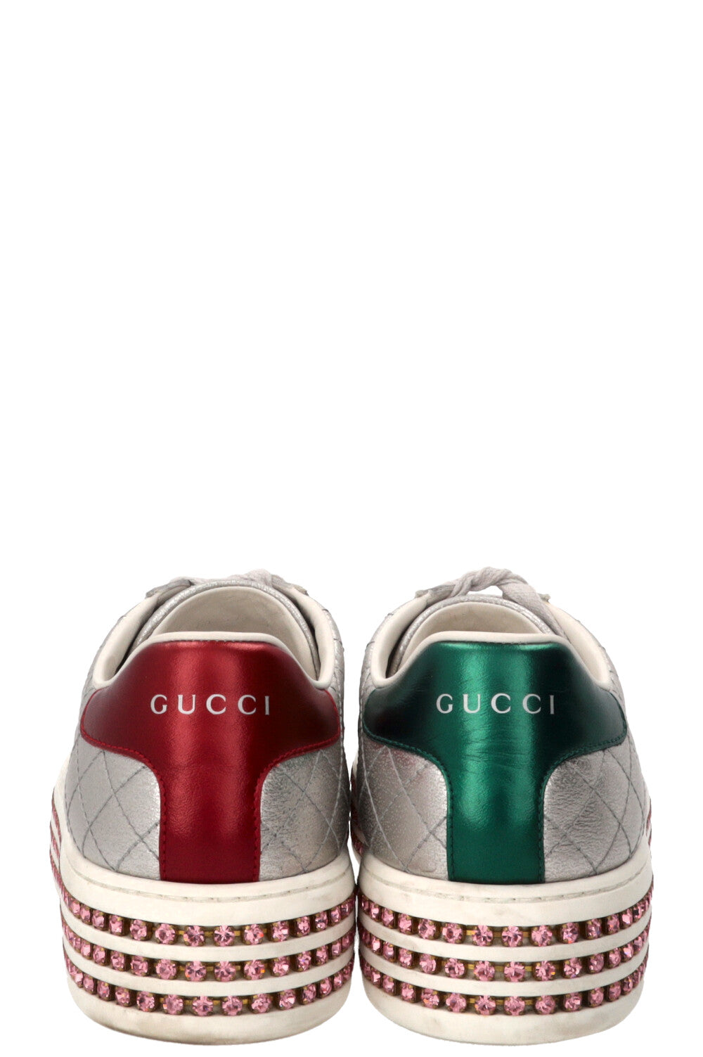 GUCCI Ace Bee Quilted Sneakers Leather Silver