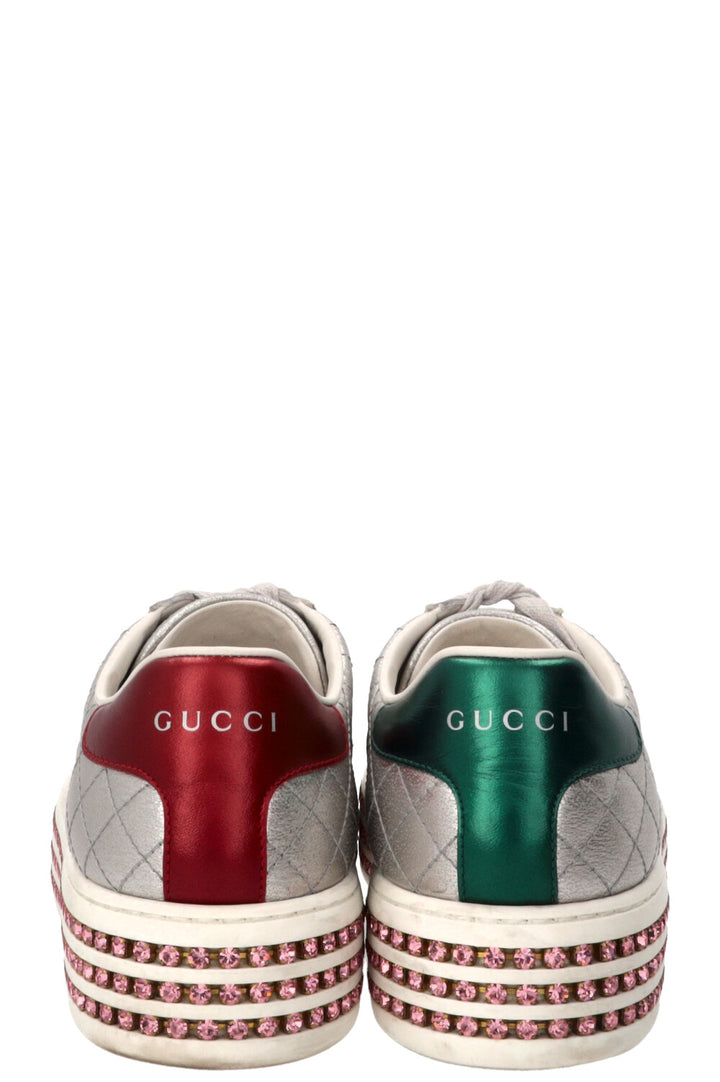 GUCCI Ace Bee Quilted Sneakers Leather Silver