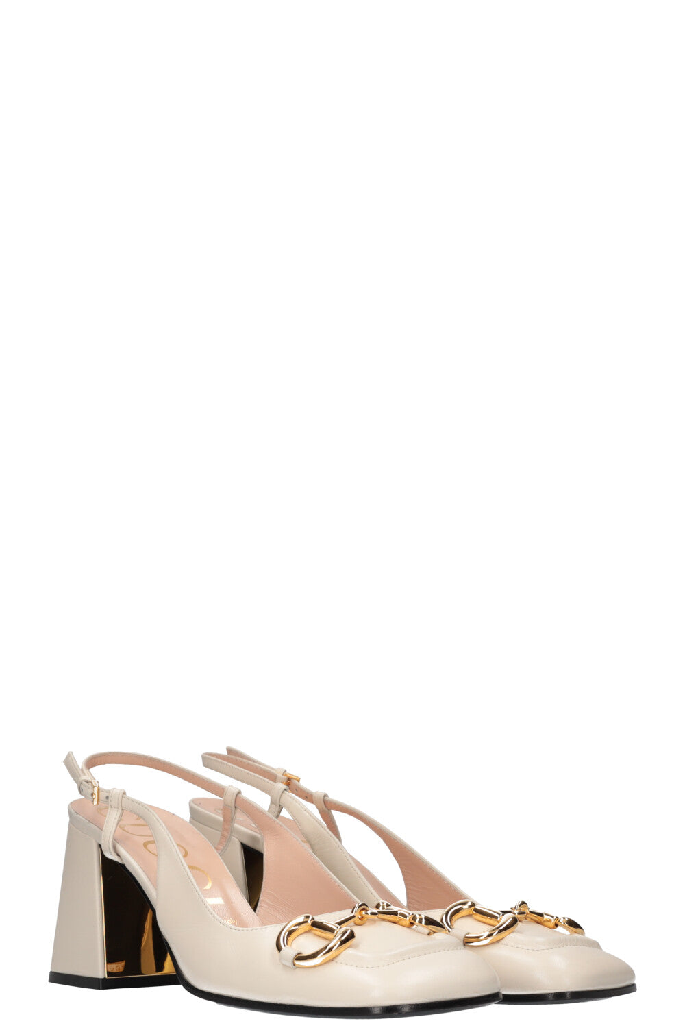 GUCCI Baby Horsebit Slingback Heels White