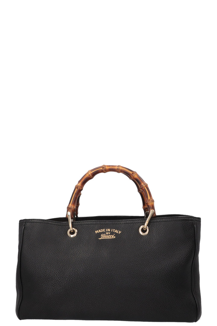GUCCI Bamboo 2 Way Tote Medium Leather Black