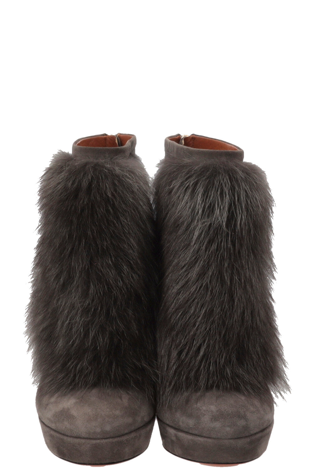 GUCCI Bamboo Ankle Boots Fur Suede Grey