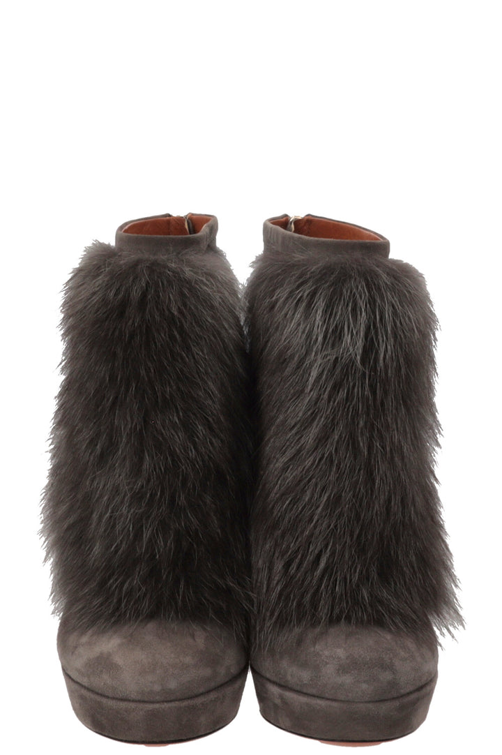 GUCCI Bamboo Ankle Boots Fur Suede Grey