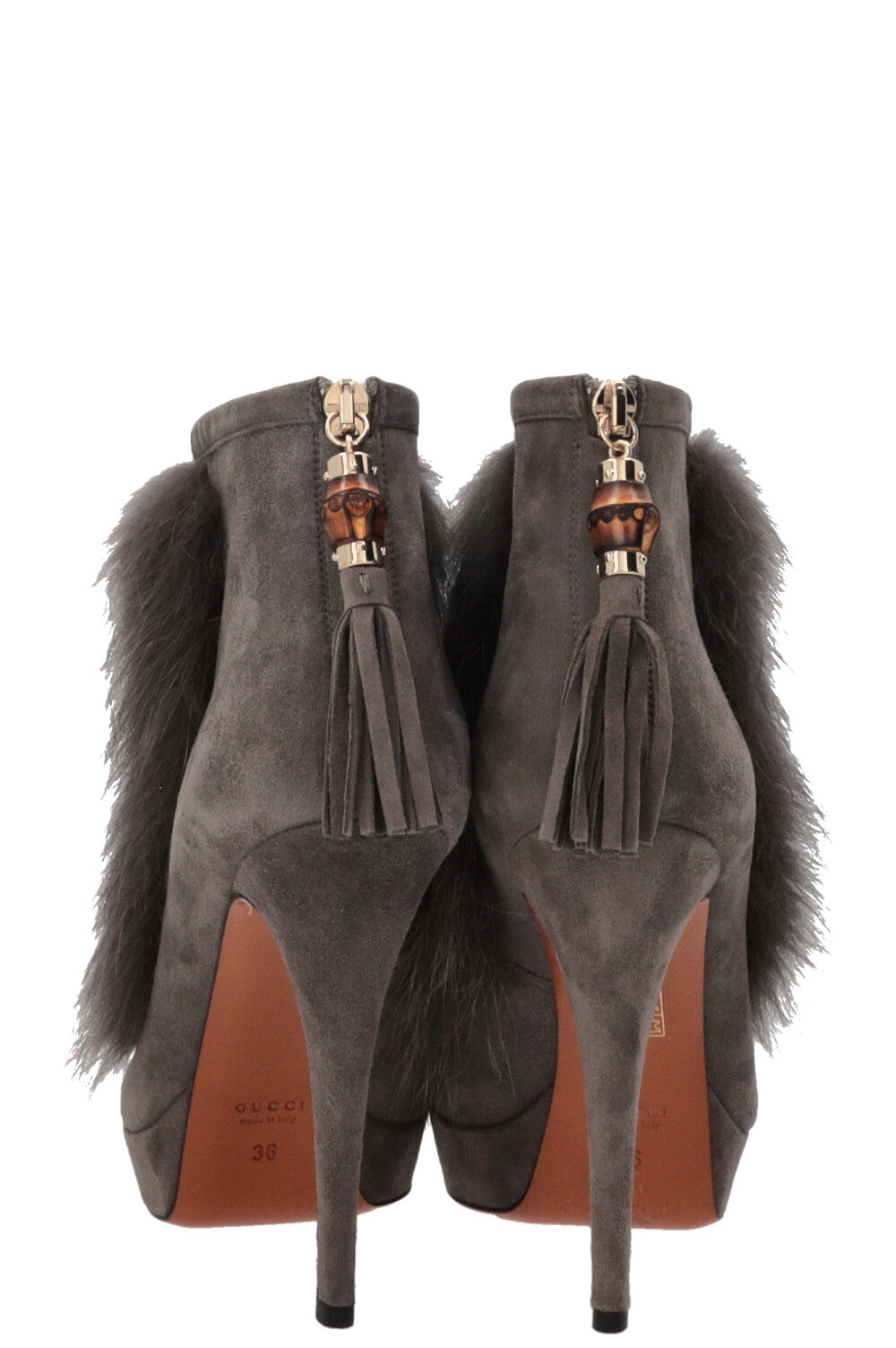 GUCCI Bamboo Ankle Boots Fur Suede Grey
