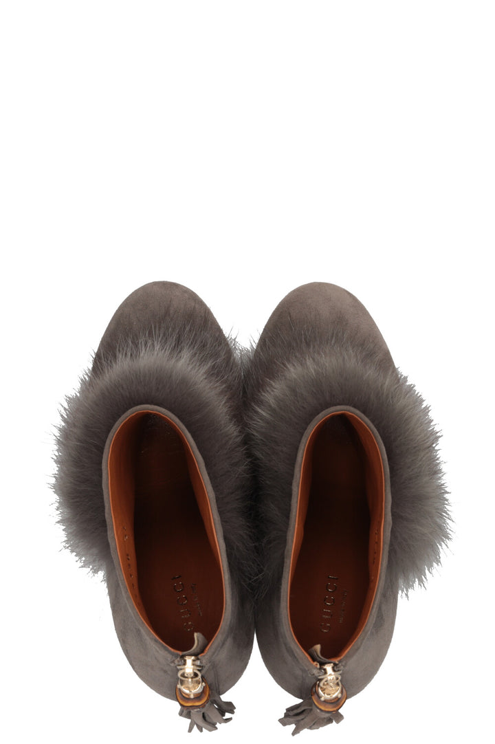 GUCCI Bamboo Ankle Boots Fur Suede Grey