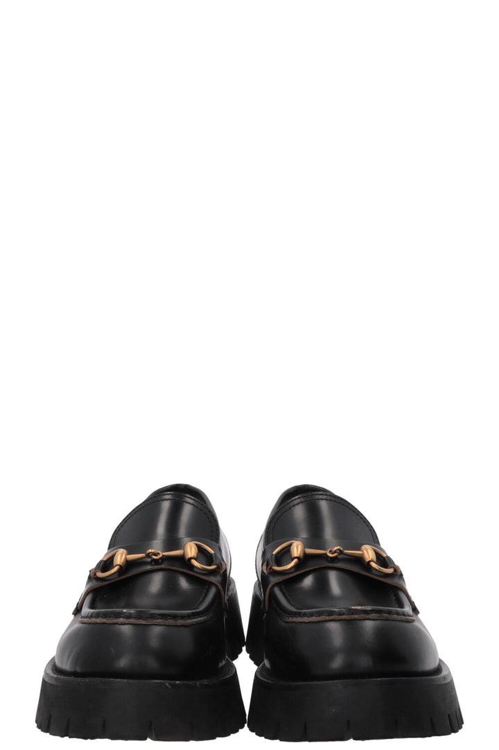 GUCCI Bee Embroidered Horsebit Platform Loafers Black