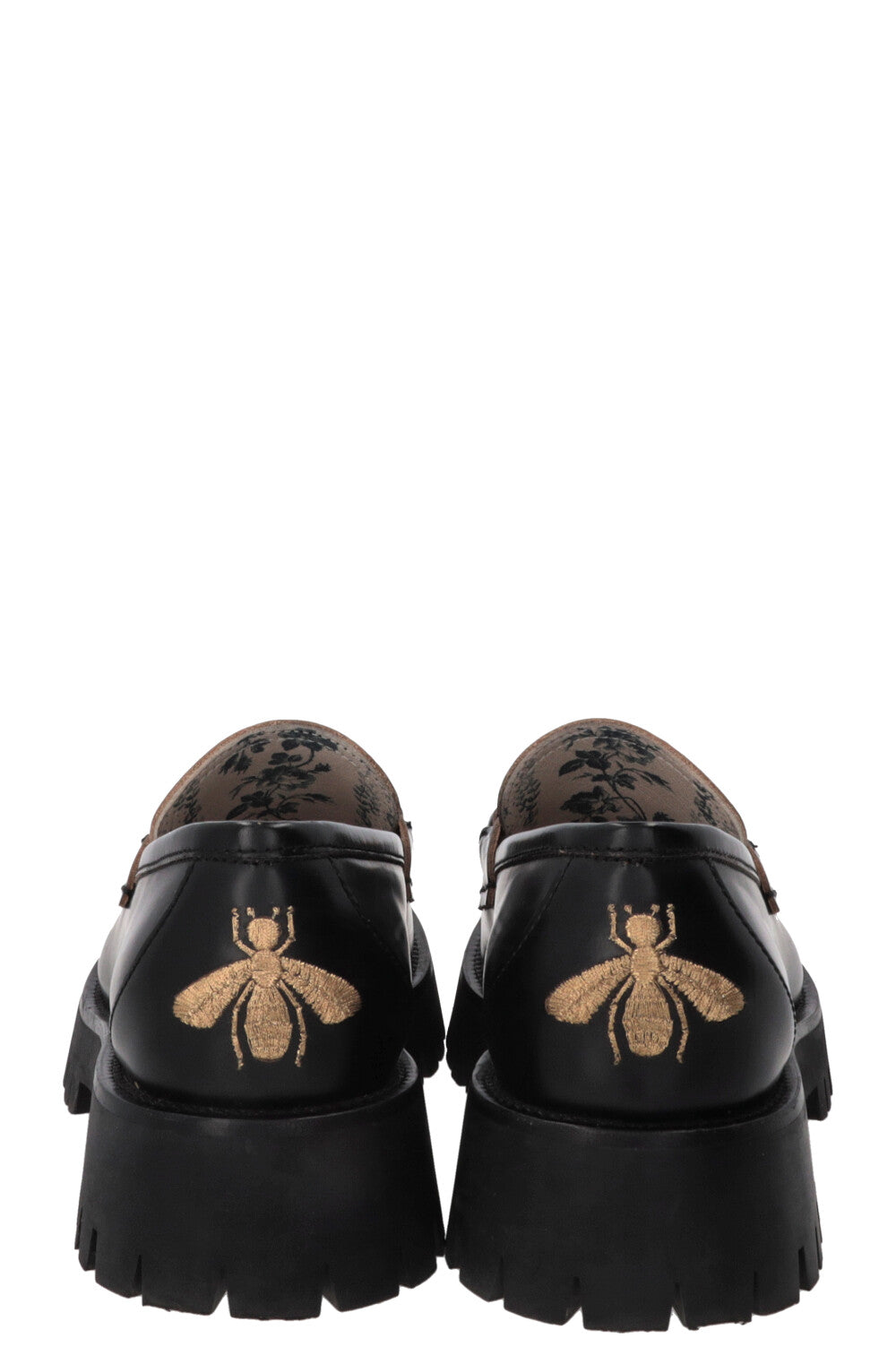 GUCCI Bee Embroidered Horsebit Platform Loafers Black