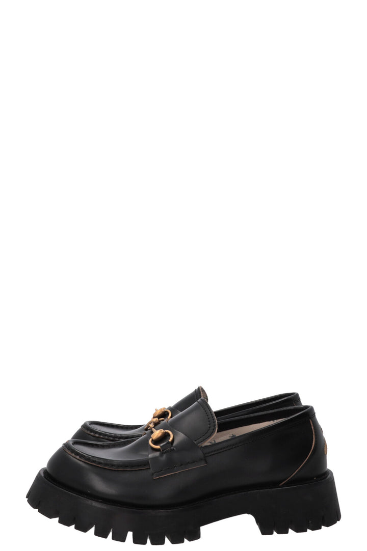 GUCCI Bee Embroidered Horsebit Platform Loafers Black