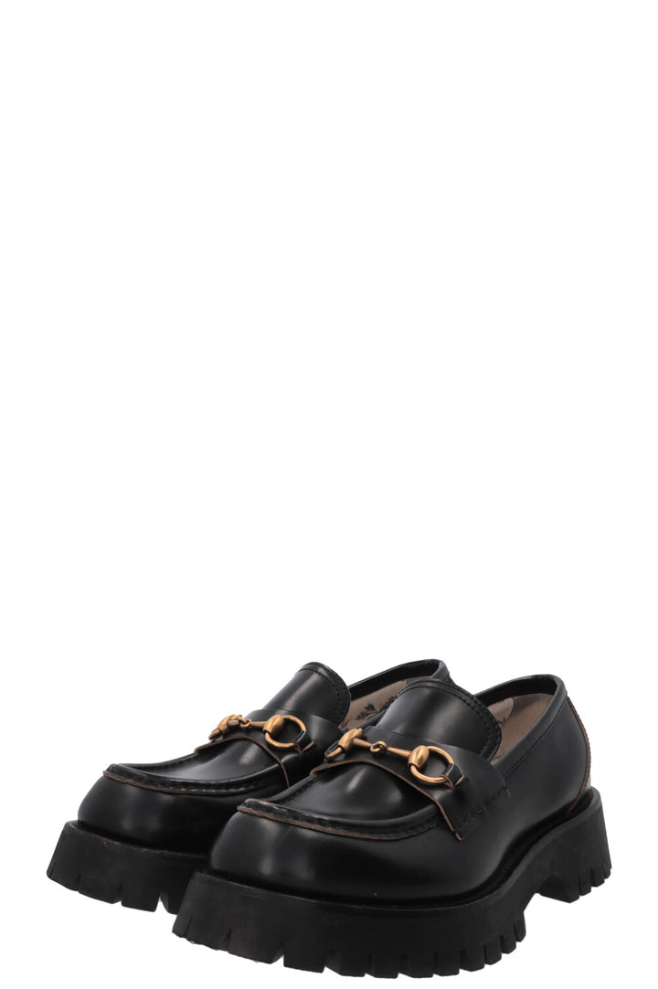 GUCCI Bee Embroidered Horsebit Platform Loafers Black