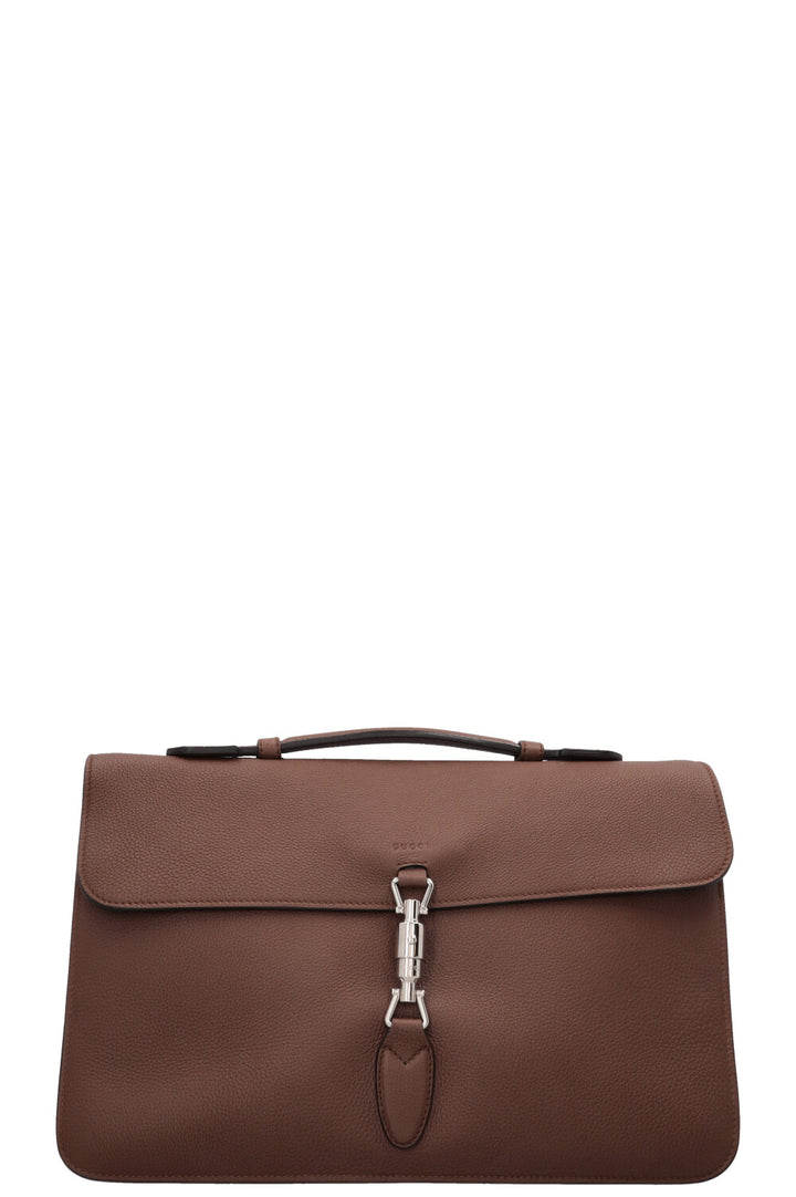 GUCCI Briefcase Piston Clasp Leather Brown